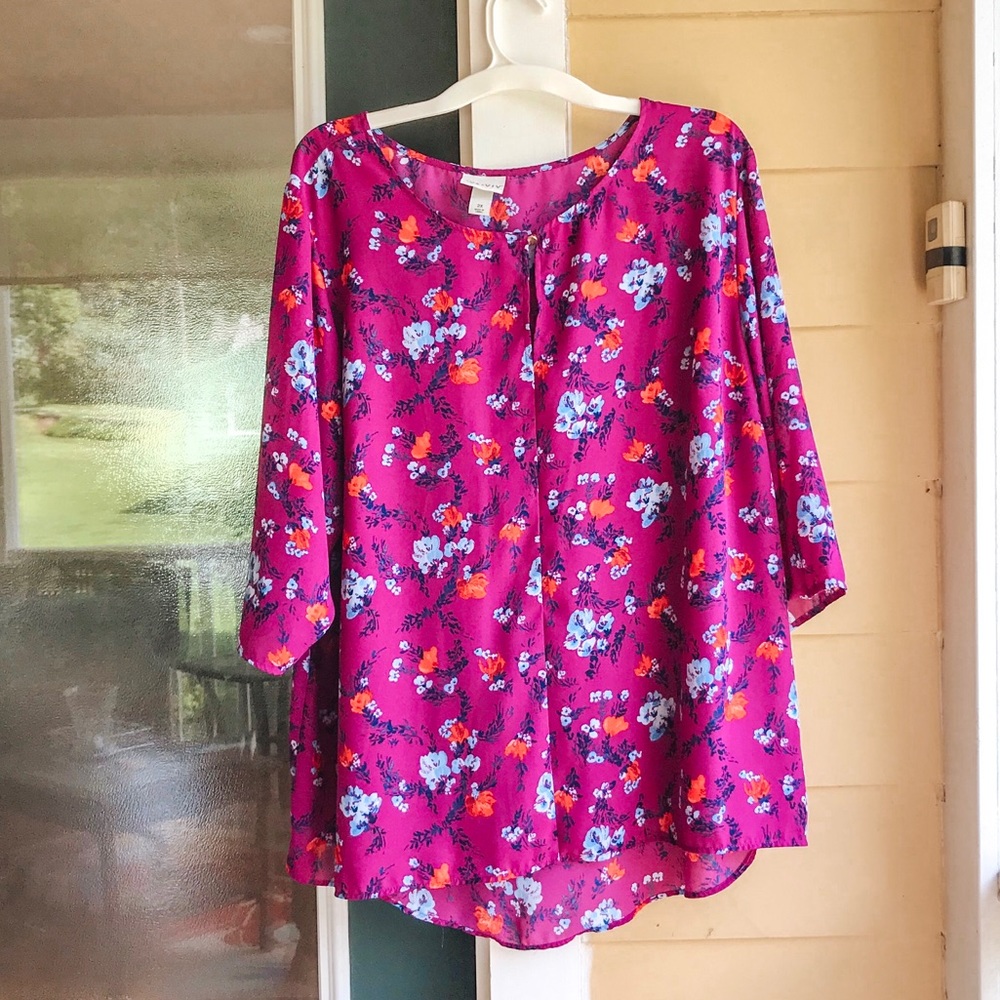 Ava & Viv, 2X, 3/4 Sleeve Purple Floral Blouse